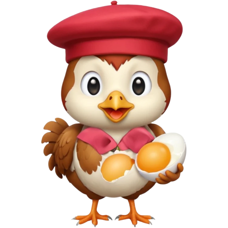 chicken with a French beret and an egg, simple emoji style emoji