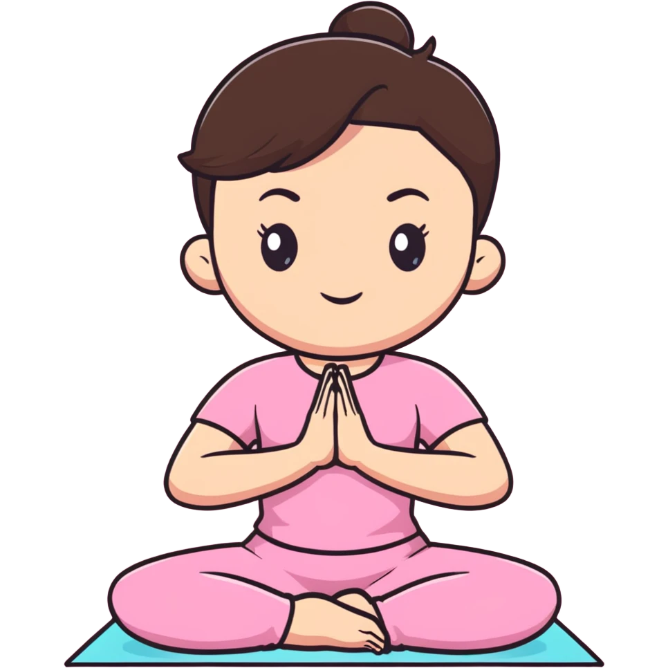 Short brunette hair girl wearing pink doing yoga emoji