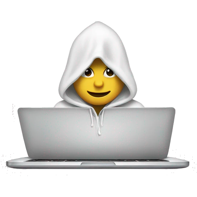 A hooded person behind a laptop white hoodie  emoji
