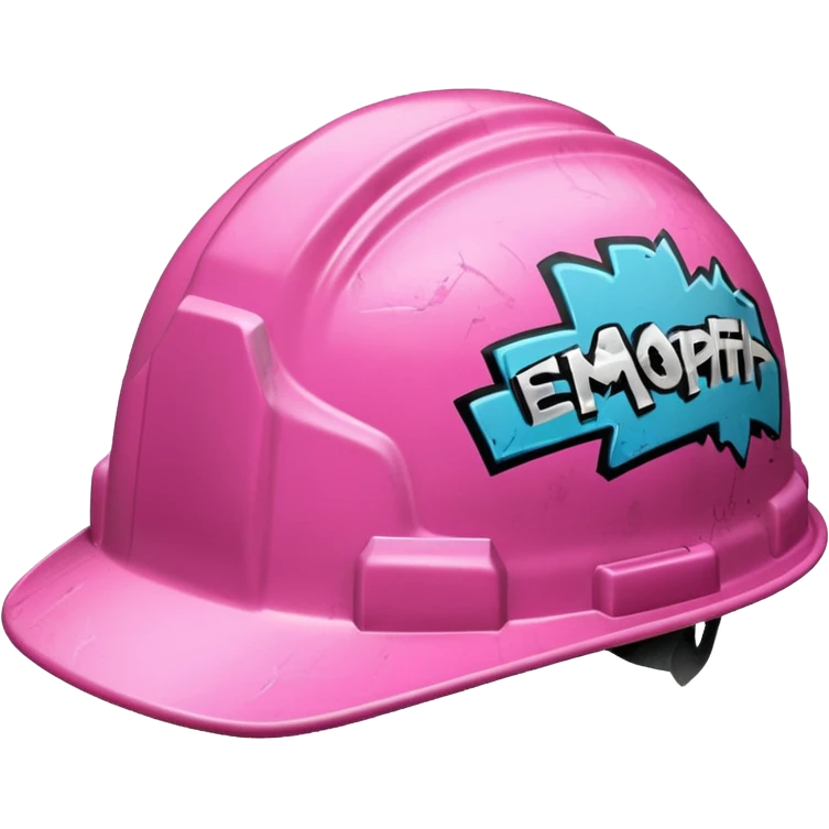 pink hard hat with graffity "</3" emoji