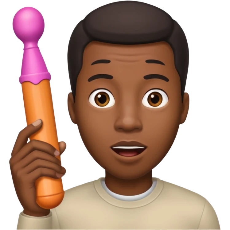 Black guy looking suprised holding a dildo emoji