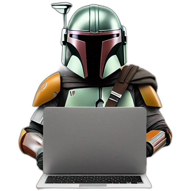 Mandalorian working on laptop emoji