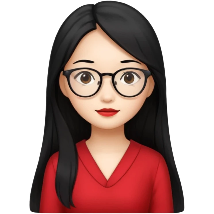 Beautiful Asian girl with long black hair and glasses wearing red dress emoji