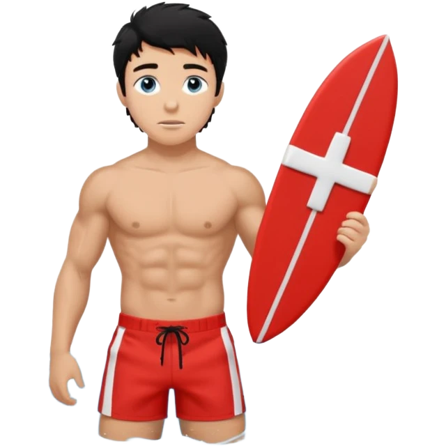Tan Muscular teen lifeguard boy with messy black hair saving life emoji