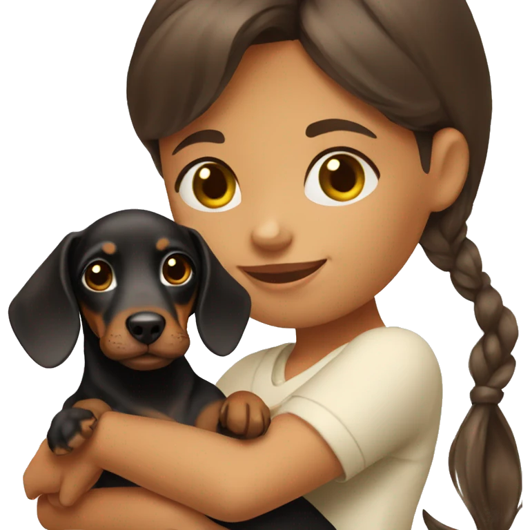Brunette girl with dachshund puppy emoji