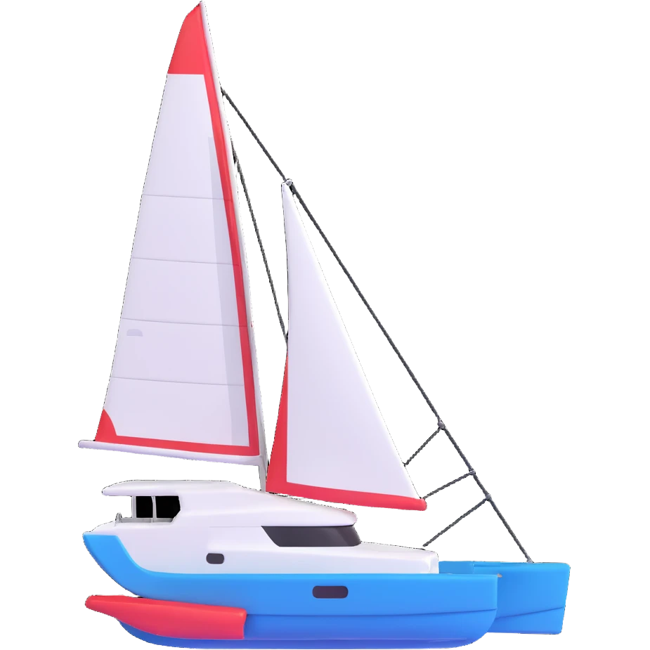 A catamaran with a white background. No wording or lettering on the boat.  emoji