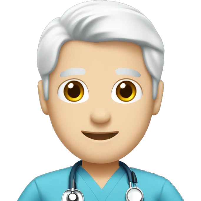Make a male adolescent nurse emoji with blue scrubs on with white hair and a stethoscope and pale skin emoji