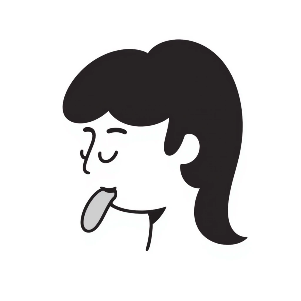 hand-drawn doodle of a person mewing, side profile emoji