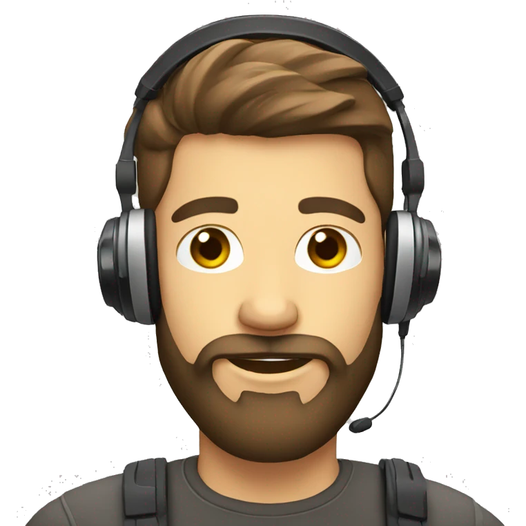 Bearded man with headphones taking selfie emoji