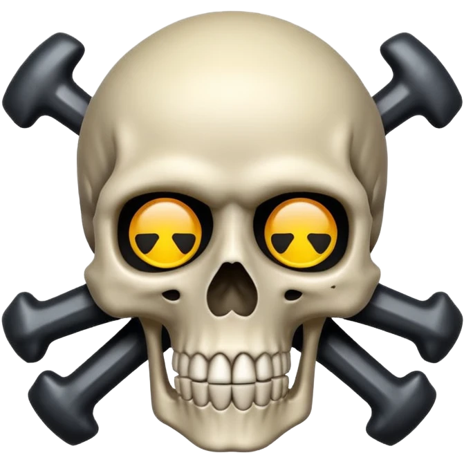 mechanical skull with crossbones and gears, emoji style emoji