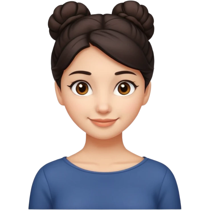 Cute smiling brown-eyed designer girl with her dark hair gathered in a careless bun emoji