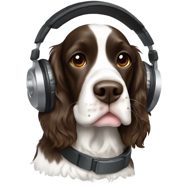 English Springer spaniel with headphones  emoji