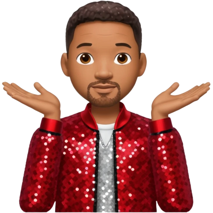 Will Smith with dark brown hair, red sequin outfit emoji