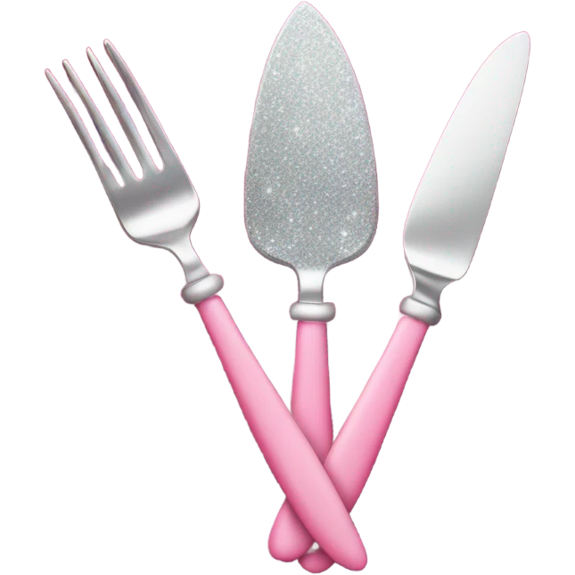 Pink knife, fork, and spoon with glitter  emoji