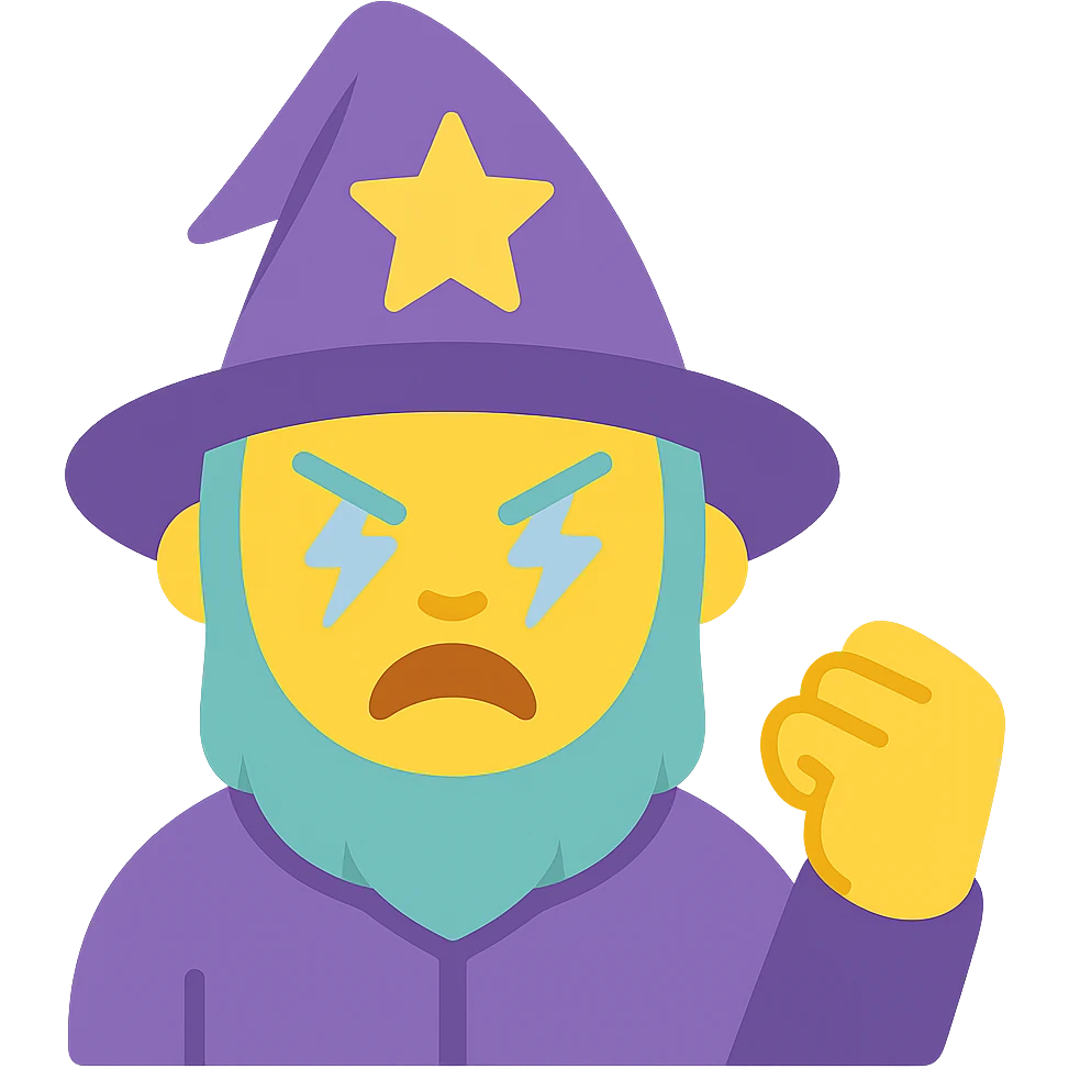 angry wizard with lightning eyes and a balled up fist emoji