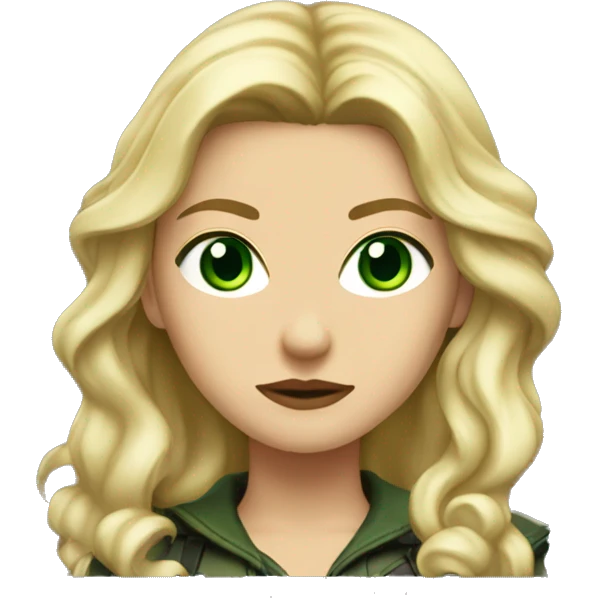 half-body, long wavy blonde assassin girl  fully clothed (hazel eyes with green in it) emoji