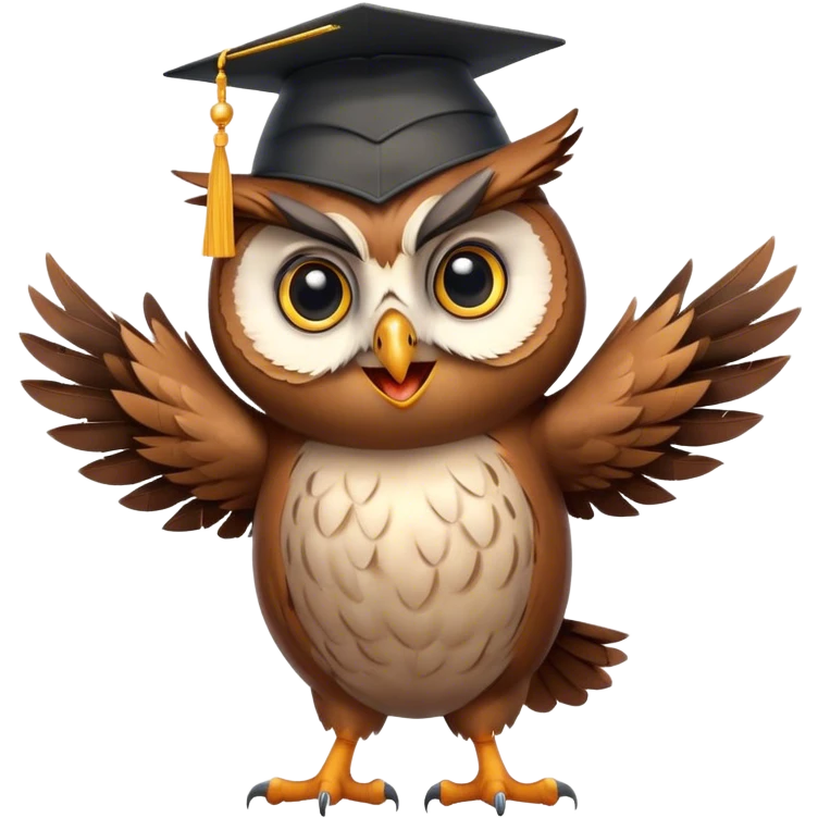 happy Owl dancing with graduation hat and diploma in claws emoji