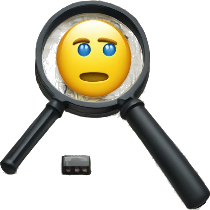 A magnifying glass over a piece of code or a circuit board emoji