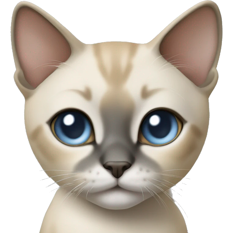 Thai breed cat with a light cream-brown body, dark gray nose and face, ears, and paws. sharp ears, and striking light blue eyes  emoji