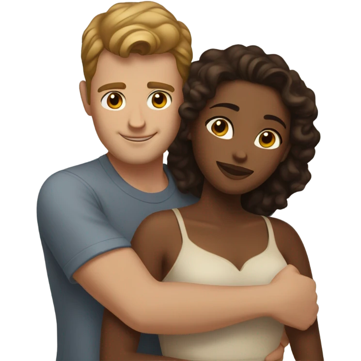 White male with brown hair hugging beautiful brown woman emoji