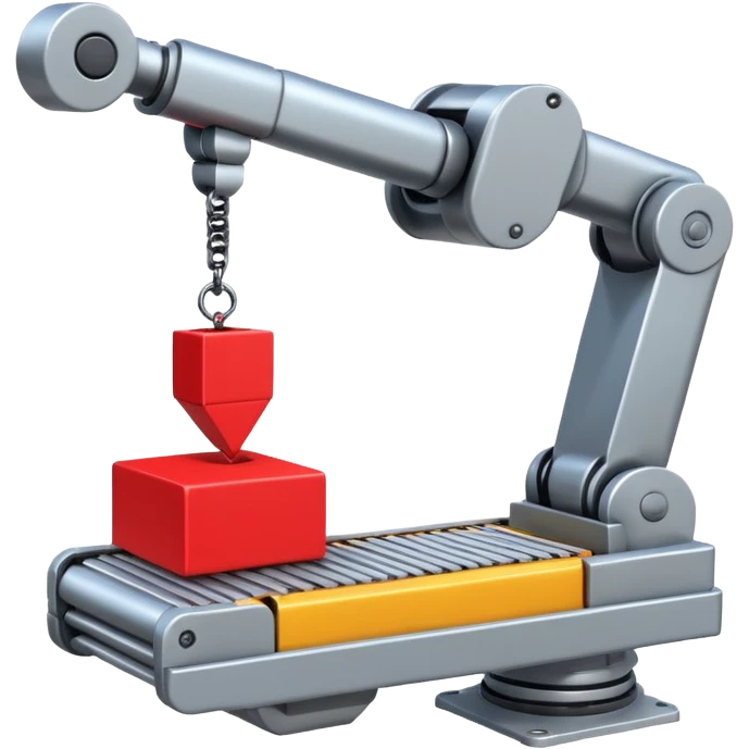 robot arm which is picking block on conveyor belt emoji
