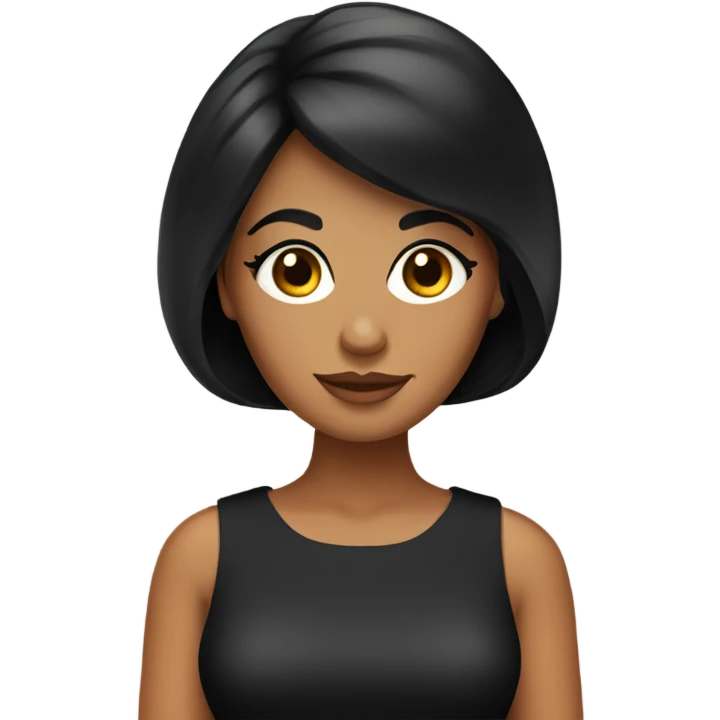 Tanned woman with short black hair wearing 60s style dress and hair emoji