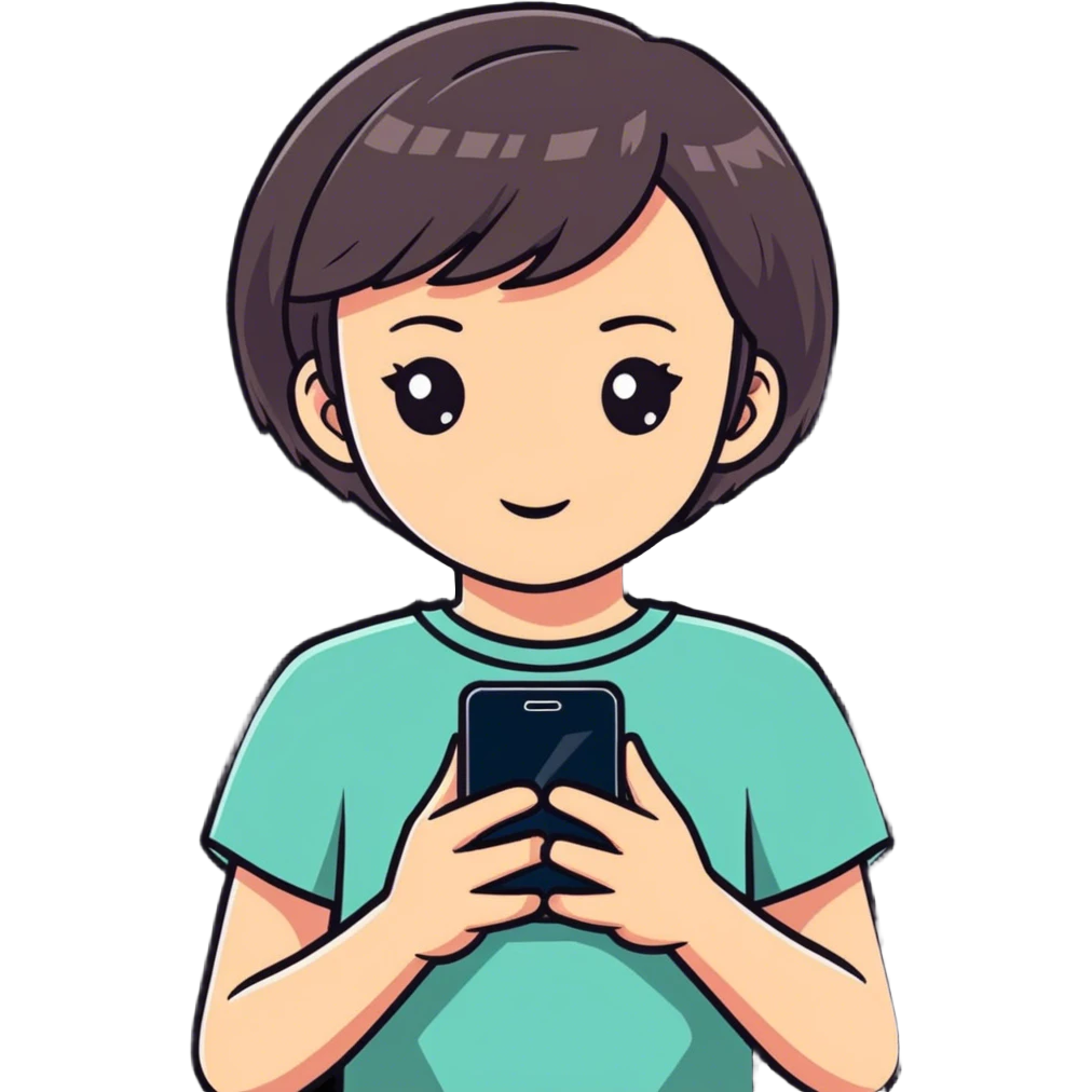 A little girl holding her phone of a picture  emoji
