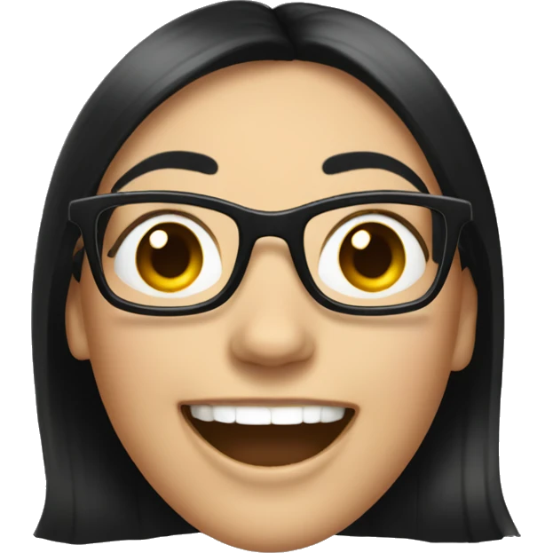 woman wearing glasses, narrow eyes, shoulder length black hair, white skin, laughing hard  emoji