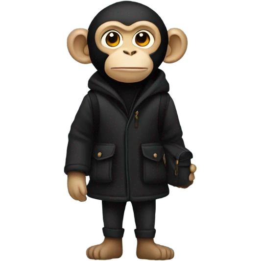 Monkey wearing black wool coat black ugg boots black backpack emoji