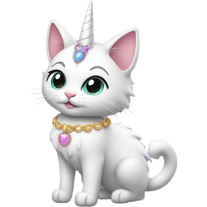 Magical princess-cat with unicorn horn and necklace full body emoji