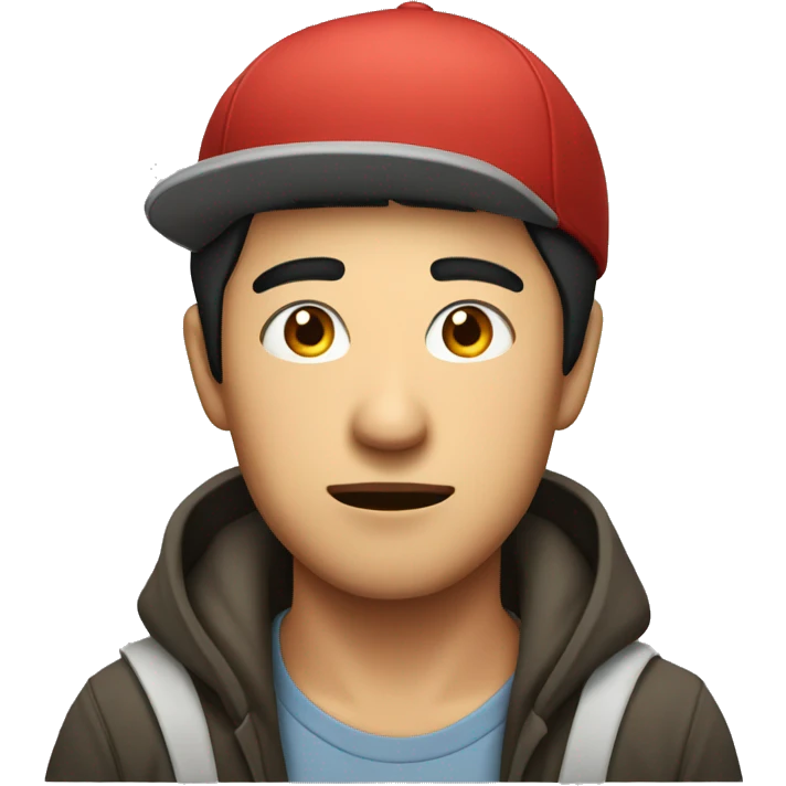 Asian guy with bruh expression eyes and chinese hat emoji