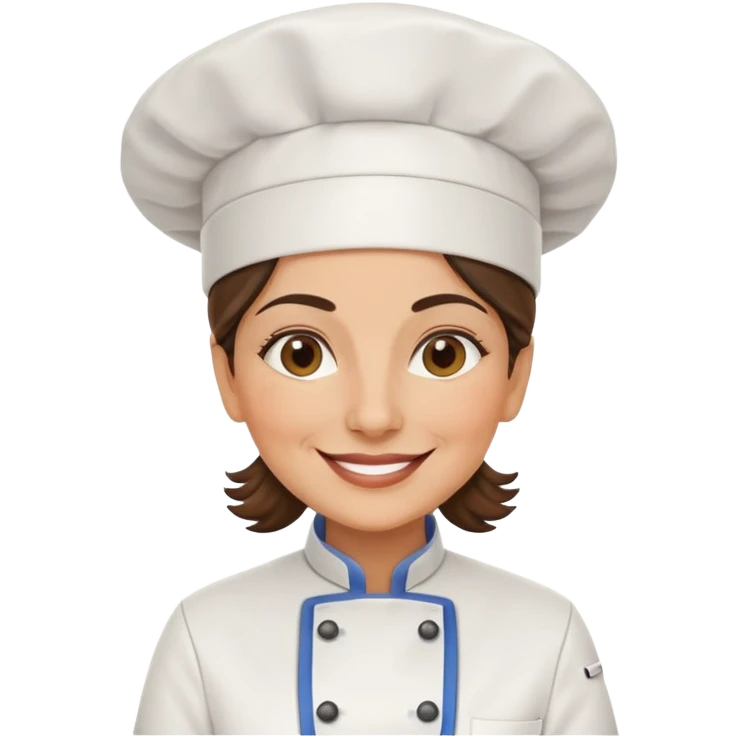 Italian woman chef in her 40's smiling wearing a chef uniform emoji