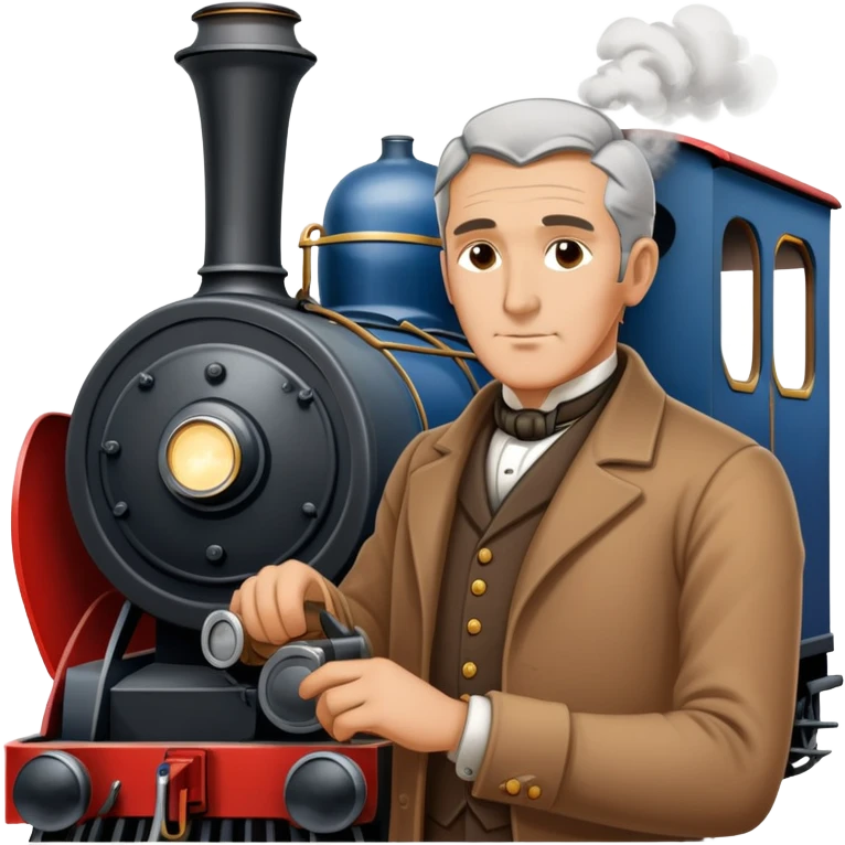 George Stephenson working on a steam locomotive emoji