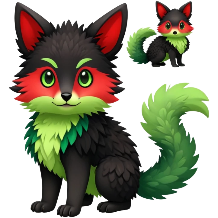 Kawaii Cute Edgy Black Green Red Vernid-Trico-animal-creature full body emoji