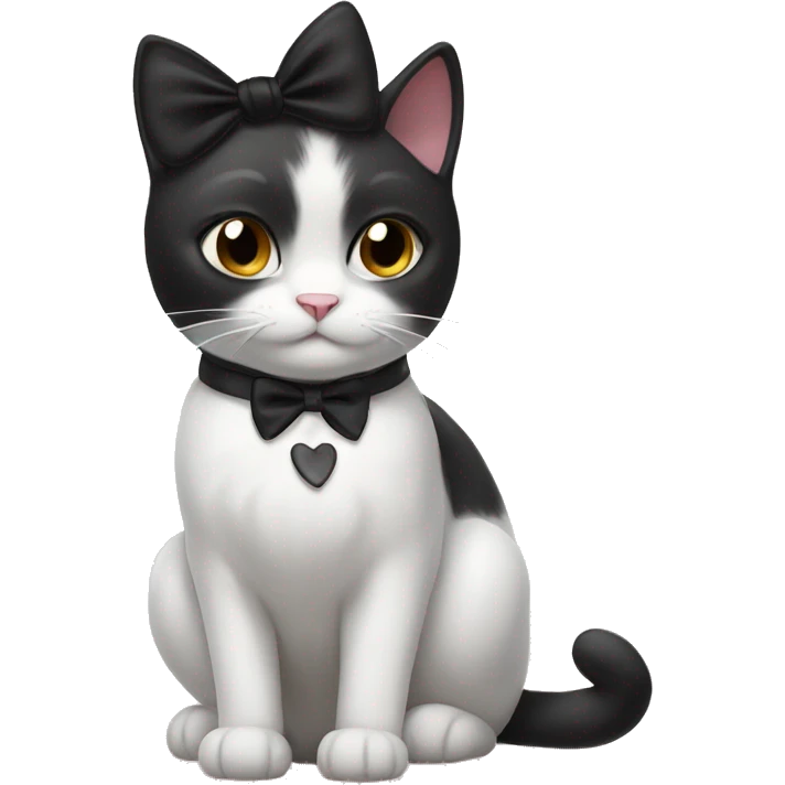 black white cat with bow emoji