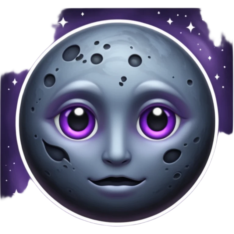 iOS emoji, dark moon, silver outline, mystical symbols, dark fantasy, smooth texture emoji