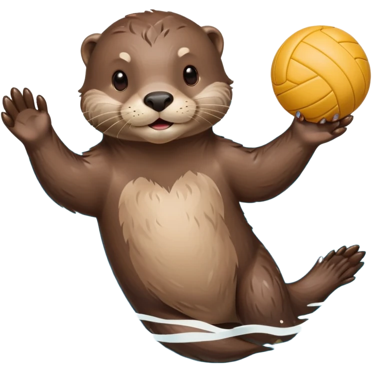 adorable otter floating on clearly visible blue water with waves, holding a volleyball with both paws above water emoji