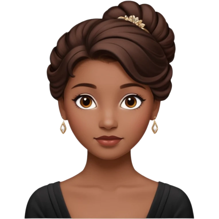 Cinematic Emma Darcyn Realistic Portrait, depicted with lifelike skin texture, subtle rosy undertones, and soft natural lighting that enhances the gentle contours of her face. Her intricately detailed brown hair is elegantly styled in an updo, emoji