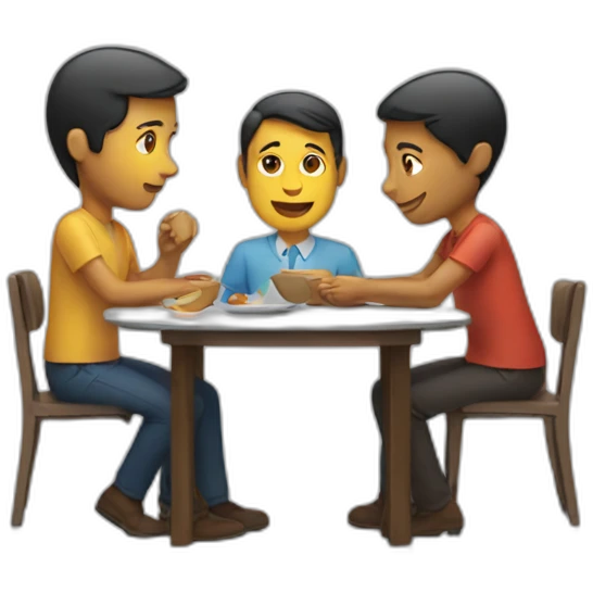 Two men and a woman at a table emoji
