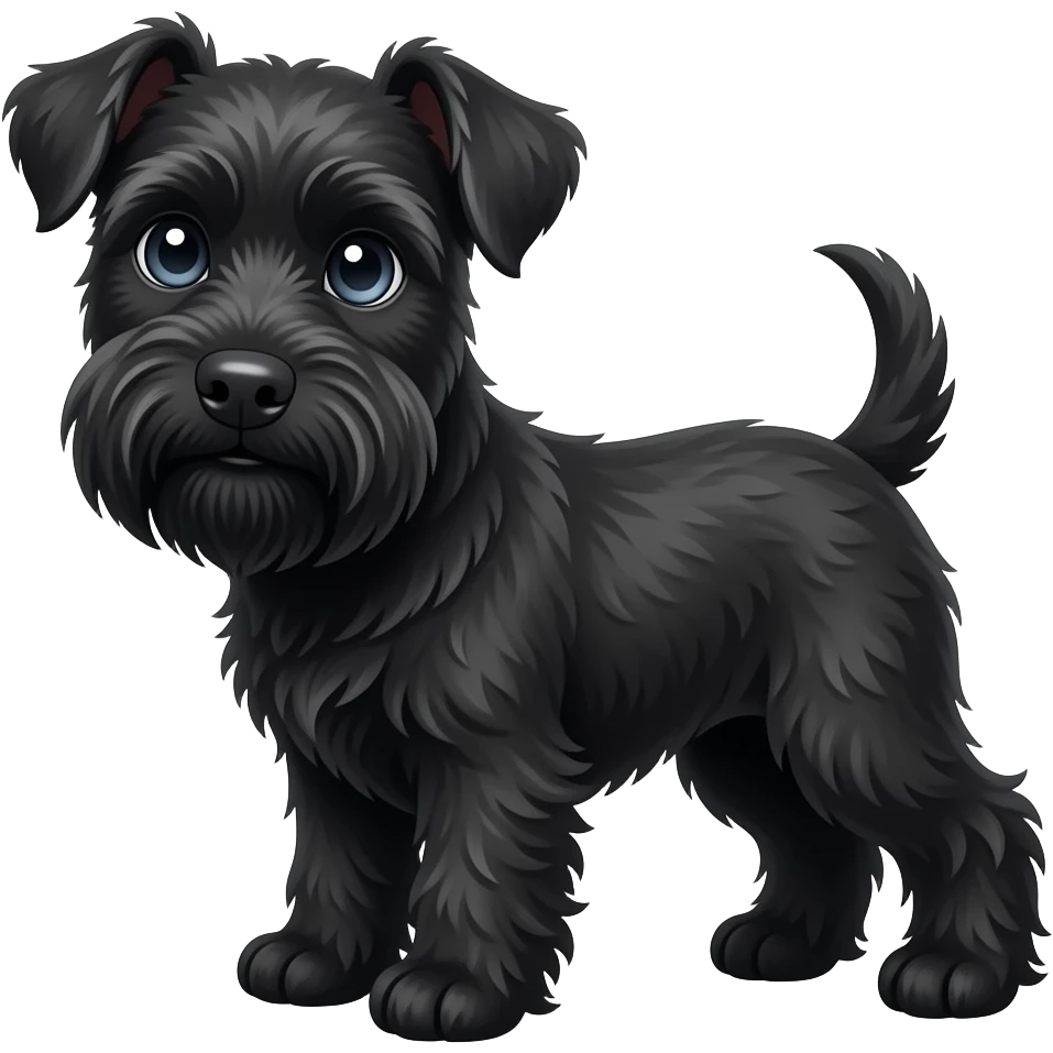 black mini schnoodle dog with grey-blue eyes emoji