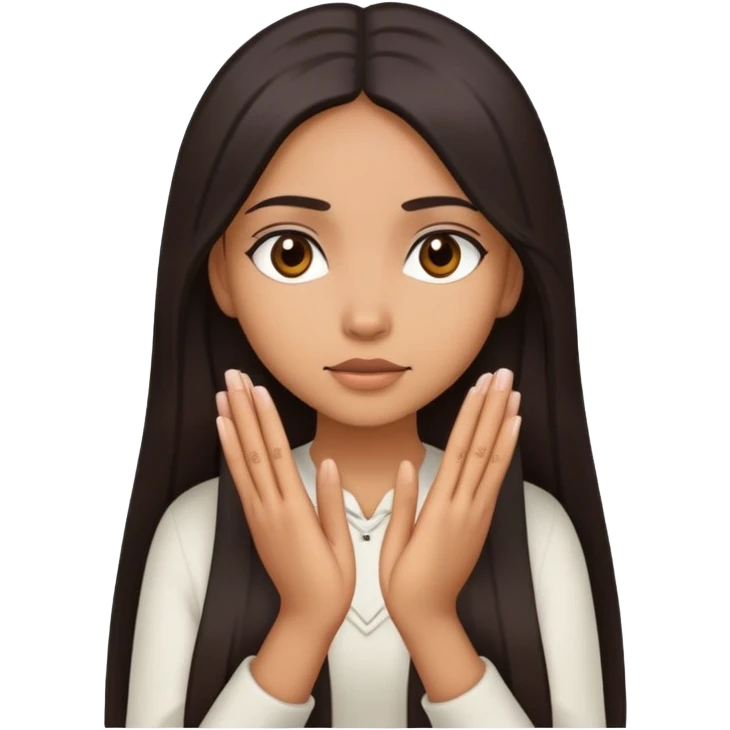mixed girl with long straight hair rubbing her hands together with a mysterious look on her face  emoji