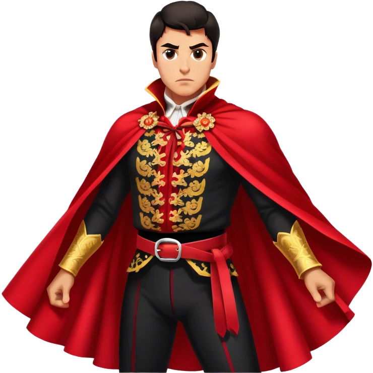 ​Cinematic Spanish Matador Holding a Red Cape, rendered with dynamic motion blur and vivid, high-contrast lighting, emoji