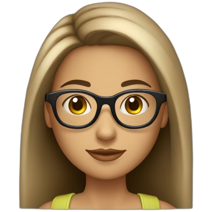 une fille avec de long cheveux noir lisse, la peau blanche ,et avec des lunette (en forme de carrer un peu déformé) assez grosse comparer a ça tête , portant un pull noir emoji