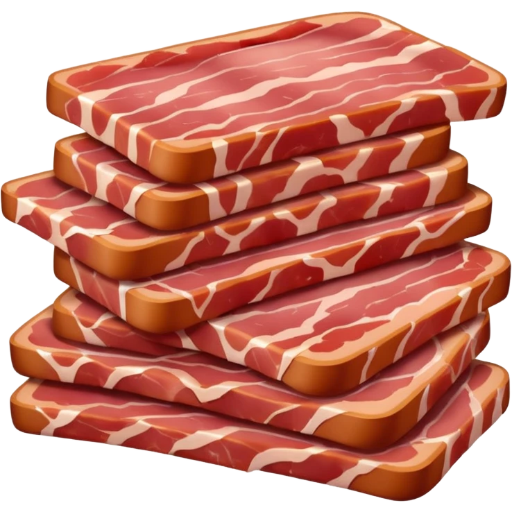 realistic raw bacon lardons, pile, thick short strips, rectangular, pinkish-red meat, white fat, clean moist, marbled, irregular cuts, no pan, no herbs, no background, no faces, clean 3D, soft lighting, transparent background, emoji scale emoji