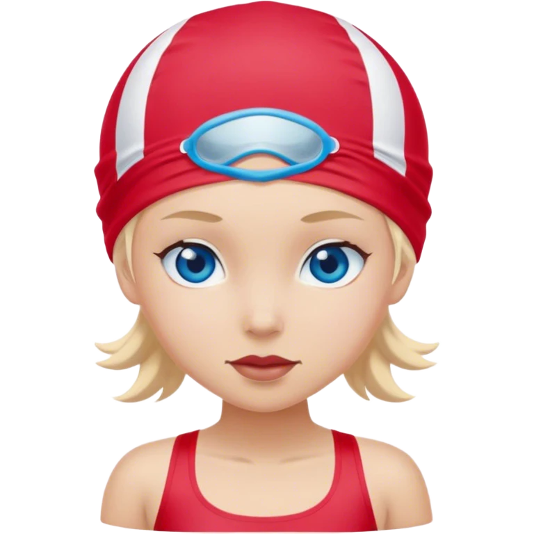 Girl Swimmer in a red swim cap with blue eyes  emoji