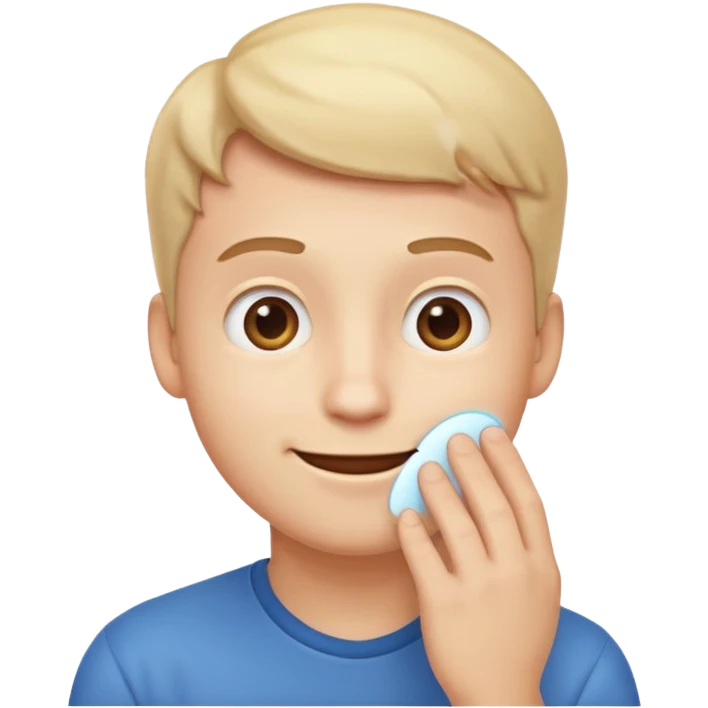A iPhone type emoij guy white curious with his eyes looking up to a corner and his hand on his chin looking like hes curious  emoji
