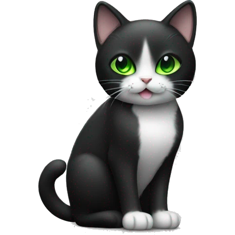Black and white cat with bright green eyes led down  emoji