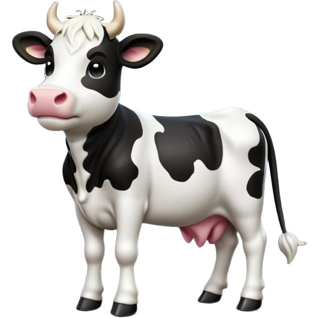 cinematic-[cow]-realistic-full-body-standing-emoji,-tail-flicking-lazily,-head-tilted-dramatically,-sleek-[black and white]-fur,-simplified-yet-realistic-focused-features,-highly-detailed,-glowing-with-an-almost-sarcastic-glow emoji