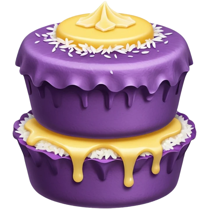 Create an emoji-style illustration of puto bumbong. Purple steamed rice cakes stacked together, topped with butter, grated coconut, and brown sugar. Cute, clean, iOS-style emoji look emoji