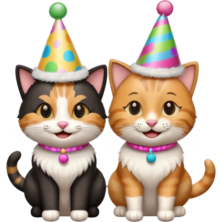 2 happy cats wearing party hats emoji